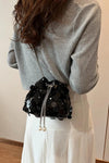 Drawstring Sequin Crossbody Bag - Black / One Size