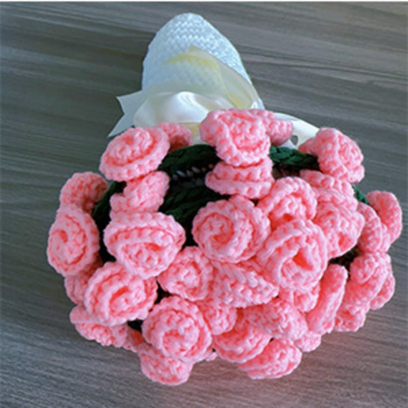 60cm New Creative Rose Bouquet Blanket (Finished), Crocheted Flower Bouquet Gift for Girlfriend