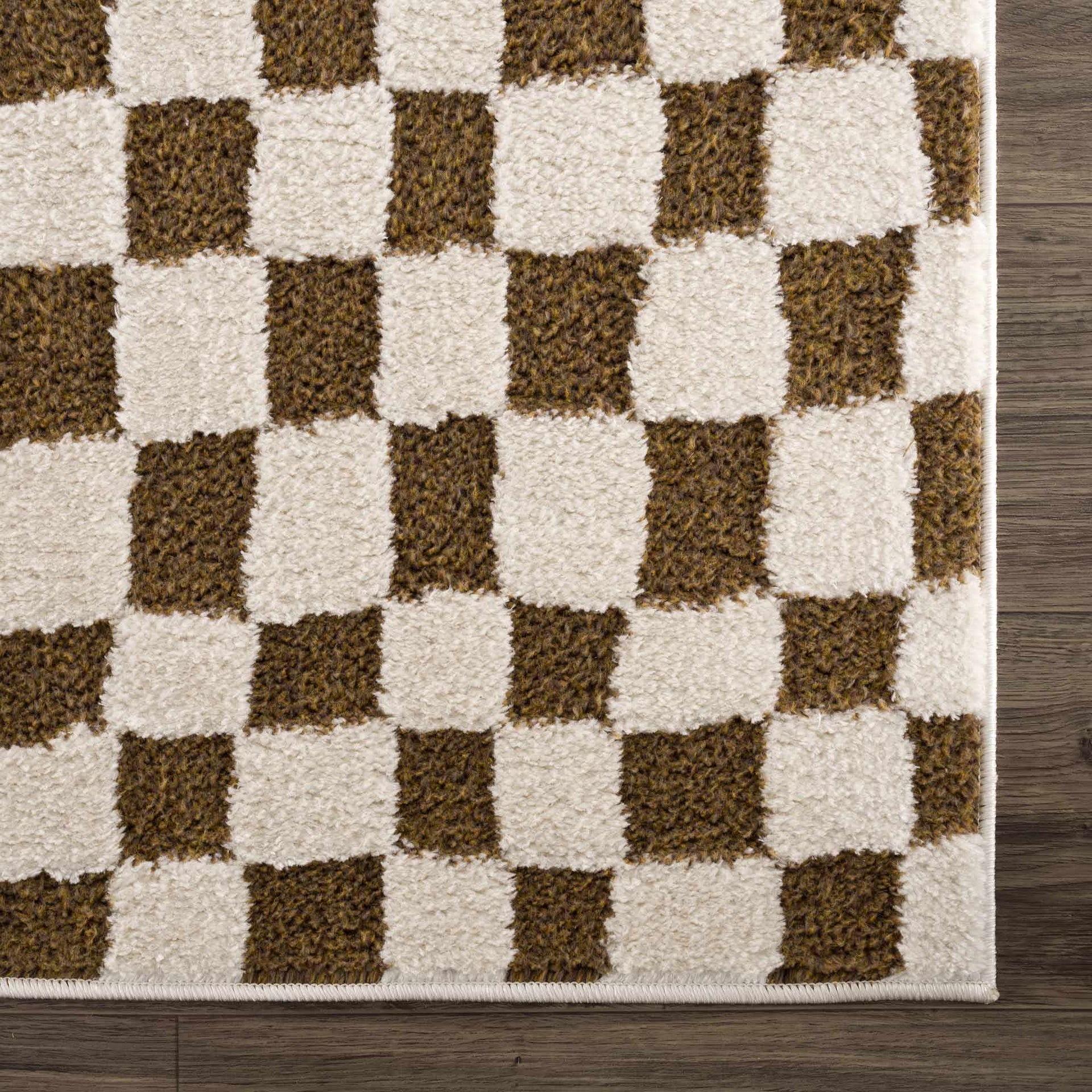 Lajos Brown Checkered Shag Rug