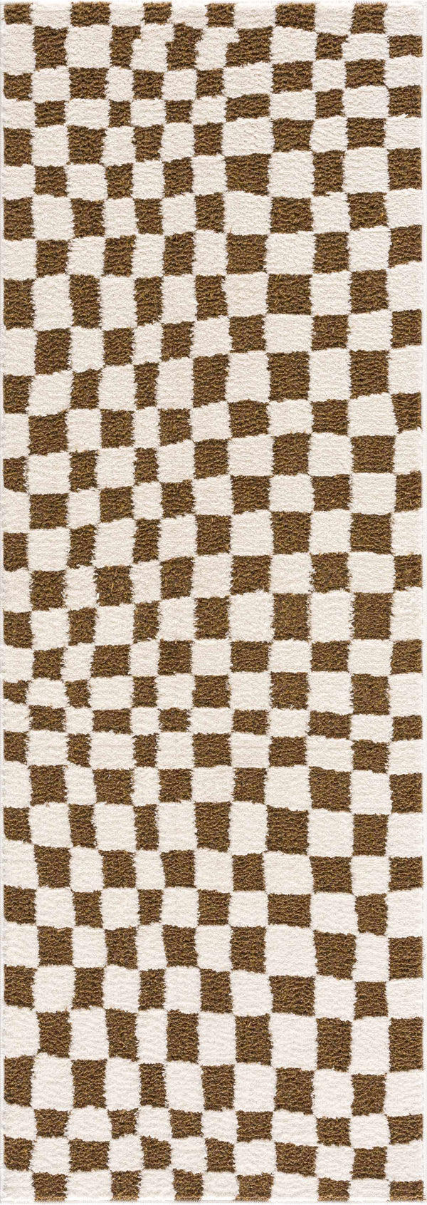 Lajos Brown Checkered Shag Rug