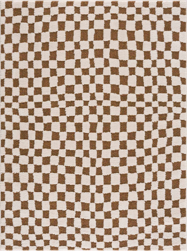 Lajos Brown Checkered Shag Rug