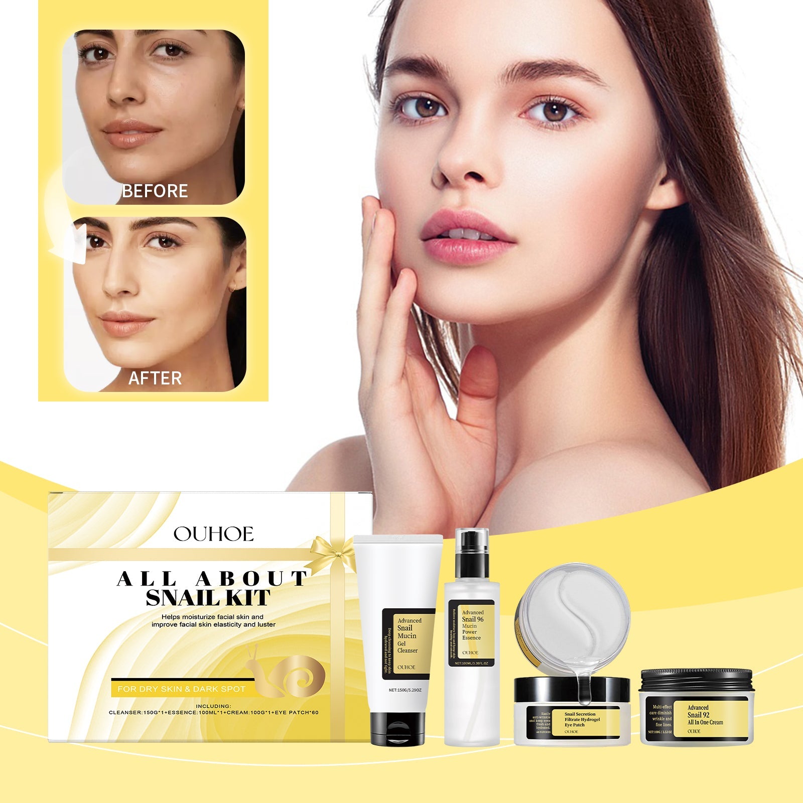 Snail Facial Care Gift Box, Nourishing And Repairing Skin, Moisturizing And Hydrating Delicate Gift Box Packaging