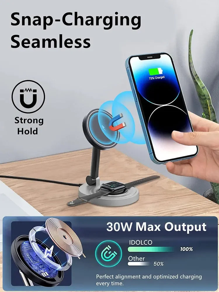Magnetic wireless charger 3-in-1 adjustable folding wireless charger suitable for Apple phones watches headphones