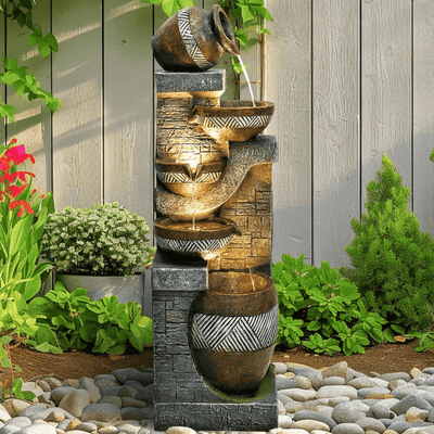 Resin Carved Clay Urn Outdoor Water Fountain 42 Inch
