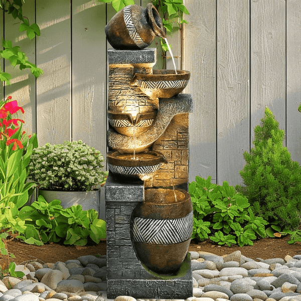 Resin Carved Clay Urn Outdoor Water Fountain 42 Inch