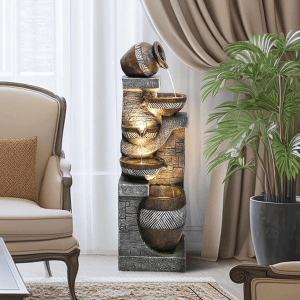 Resin Carved Clay Urn Outdoor Water Fountain 42 Inch