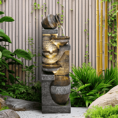 Resin Carved Clay Urn Outdoor Water Fountain 42 Inch