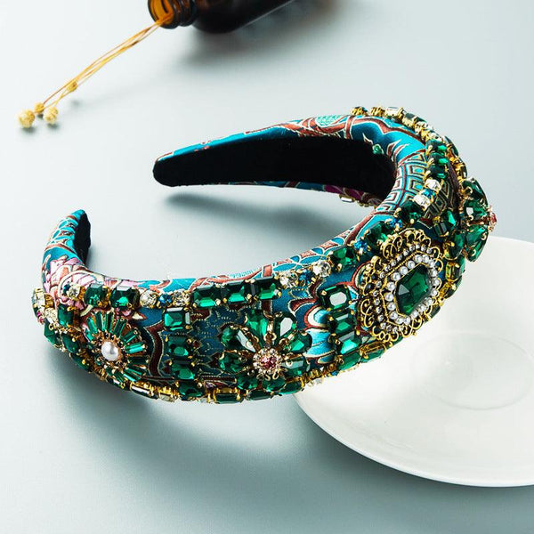 Hair Hoop Baroque Court Style Heavy Industry Full Drill Hoop Thickened Sponge Embroidery Wide-Brimmed Prom Hair Accessories