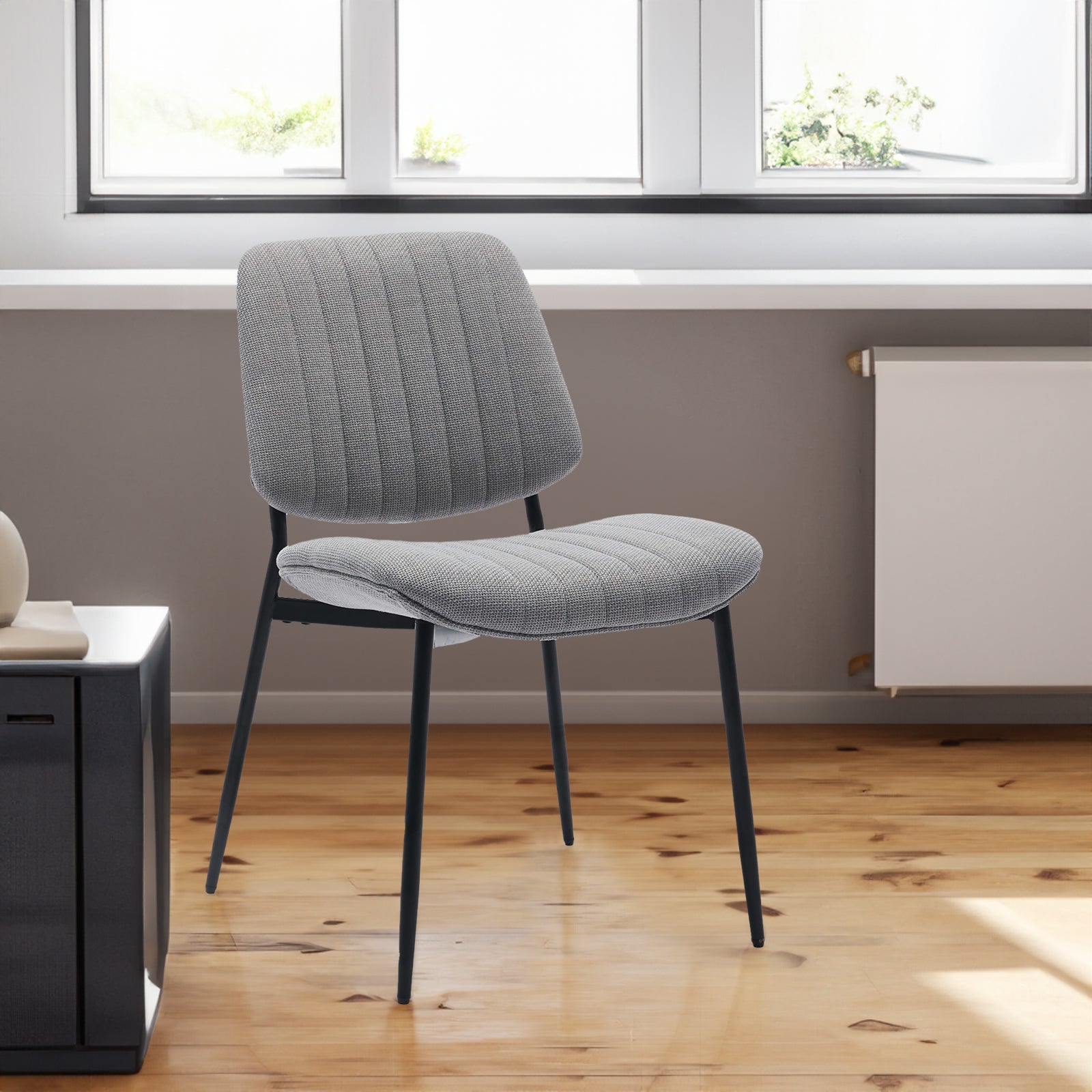 2-piece retro linen chair set with curved wooden backrest, cushioned seat, adjustable metal legs, (gray linen)