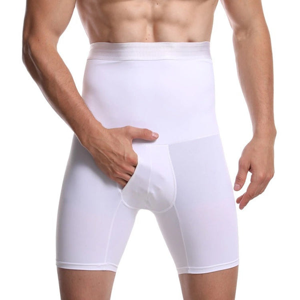 Men's Double layered High Waist Tight Belly Pants Elastic Solid Color Men's Breathable Lifting Hip Shaping Pants
