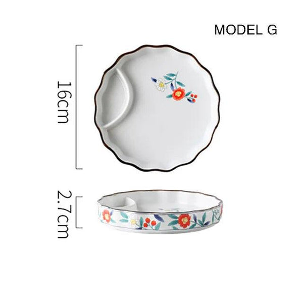 Dumpling plate sushi plate round square plate with soy sauce and vinegar partitioned snack plate ceramic plate for home use