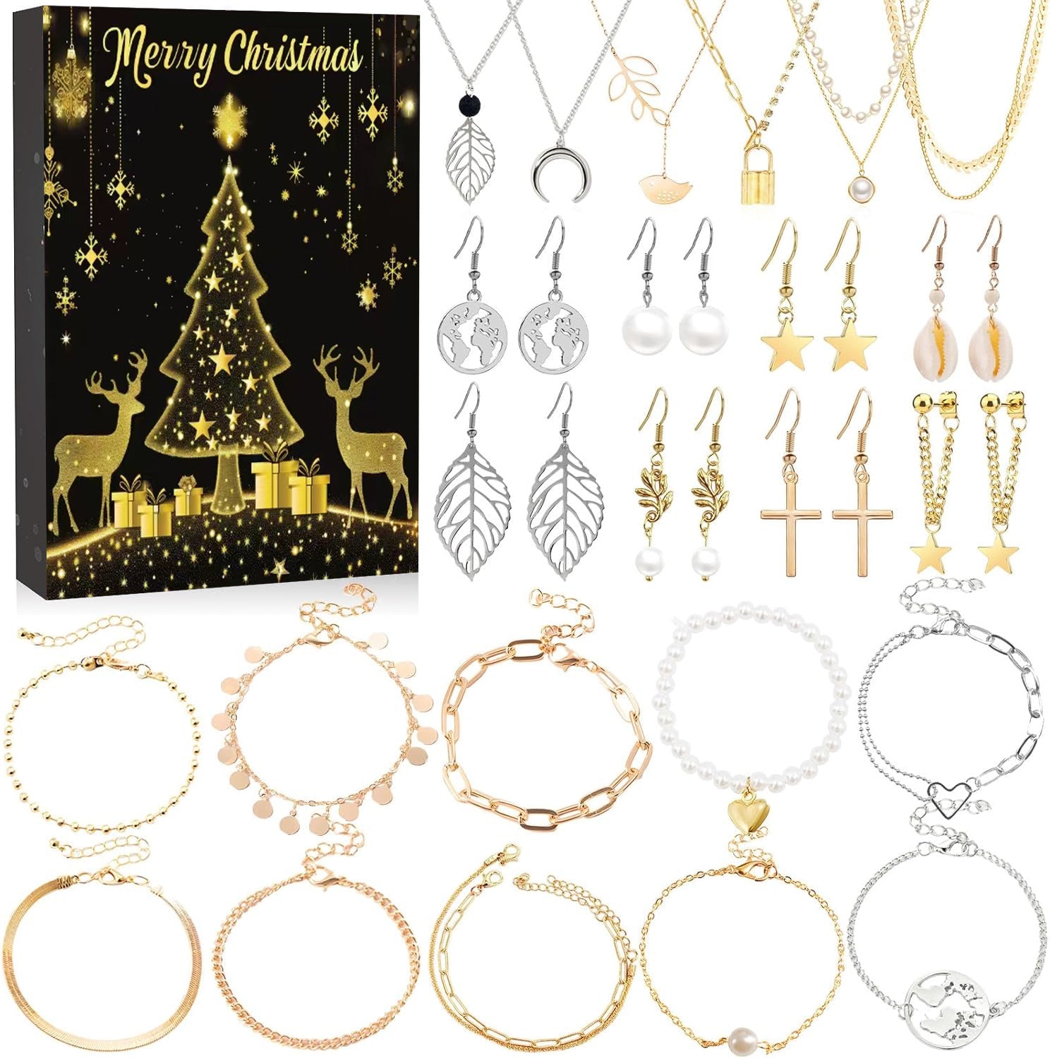 DIY creative children's bracelet jewelry 24-grid calendar Christmas holiday surprise blind box silver set