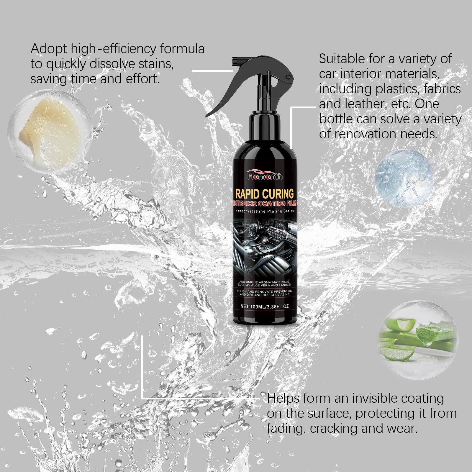 multi-functional automotive interior retreader Multi-functional automotive interior cleaning and decontamination maintenance coating agent