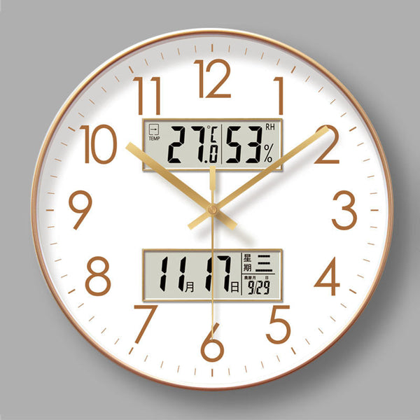 2025 New 10/12/14 - inch Electronic Calendar Wall Clock. Monitors temp & humidity. Dual - display. Mute. Quartz movement.