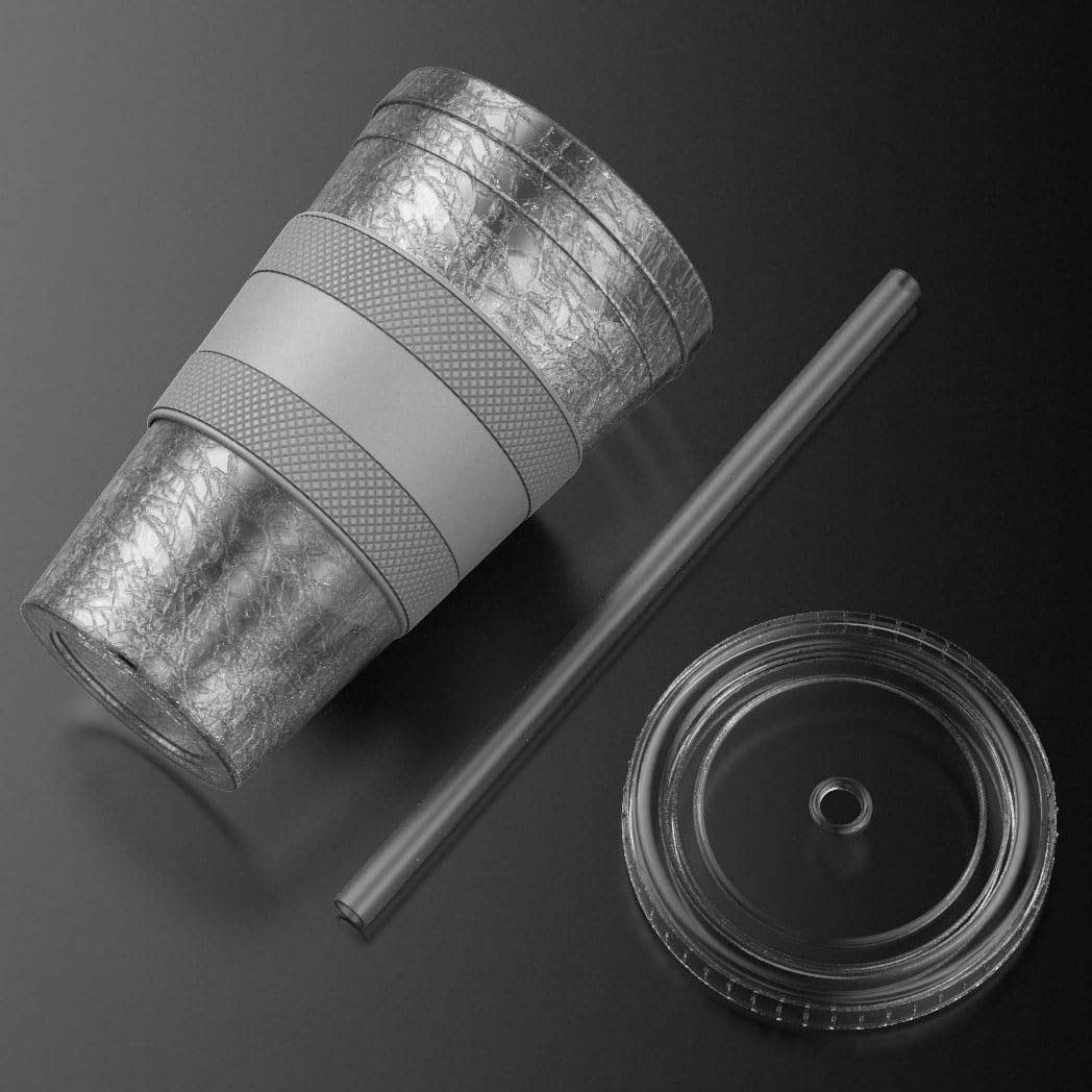 Freezable Iced Coffee Cup with Lid and Straw - Reusable Insulated Ice Tumbler with Grip Sleeve