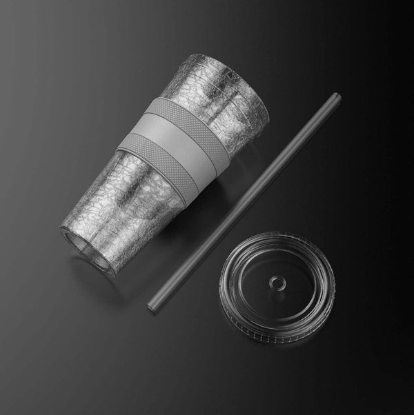 Freezable Iced Coffee Cup with Lid and Straw - Reusable Insulated Ice Tumbler with Grip Sleeve