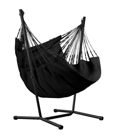 Fiji Organic Onyx – Organic Cotton Comfort Size Hammock Chair with Galvanized Steel Stand