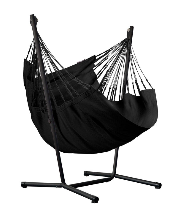 Fiji Organic Onyx – Organic Cotton Comfort Size Hammock Chair with Galvanized Steel Stand