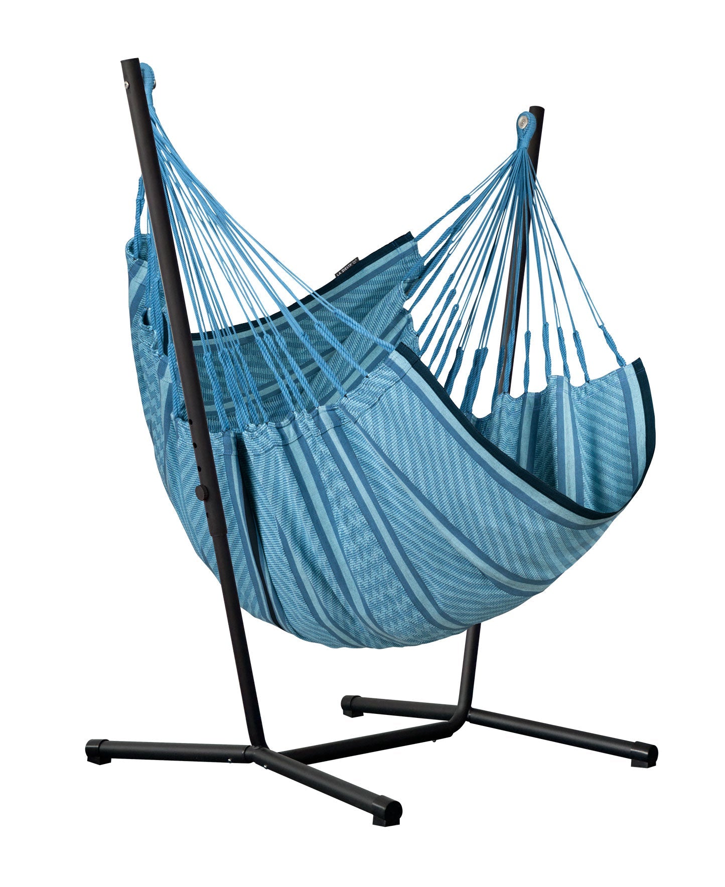 Fiji Organic Blue Zebra – Organic Cotton Comfort SizeHammock Chair with Galvanized Steel Stand