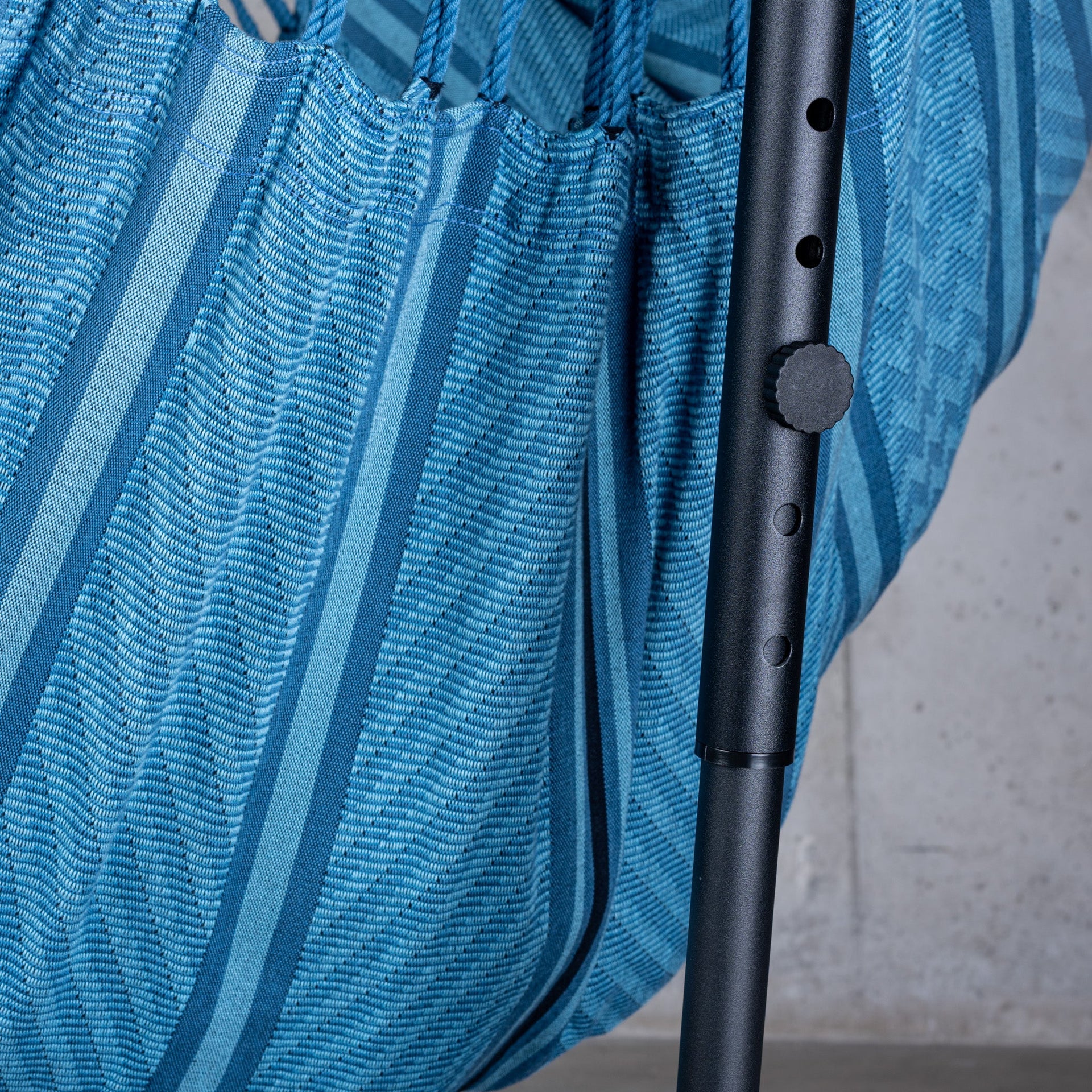 Fiji Organic Blue Zebra – Organic Cotton Comfort SizeHammock Chair with Galvanized Steel Stand