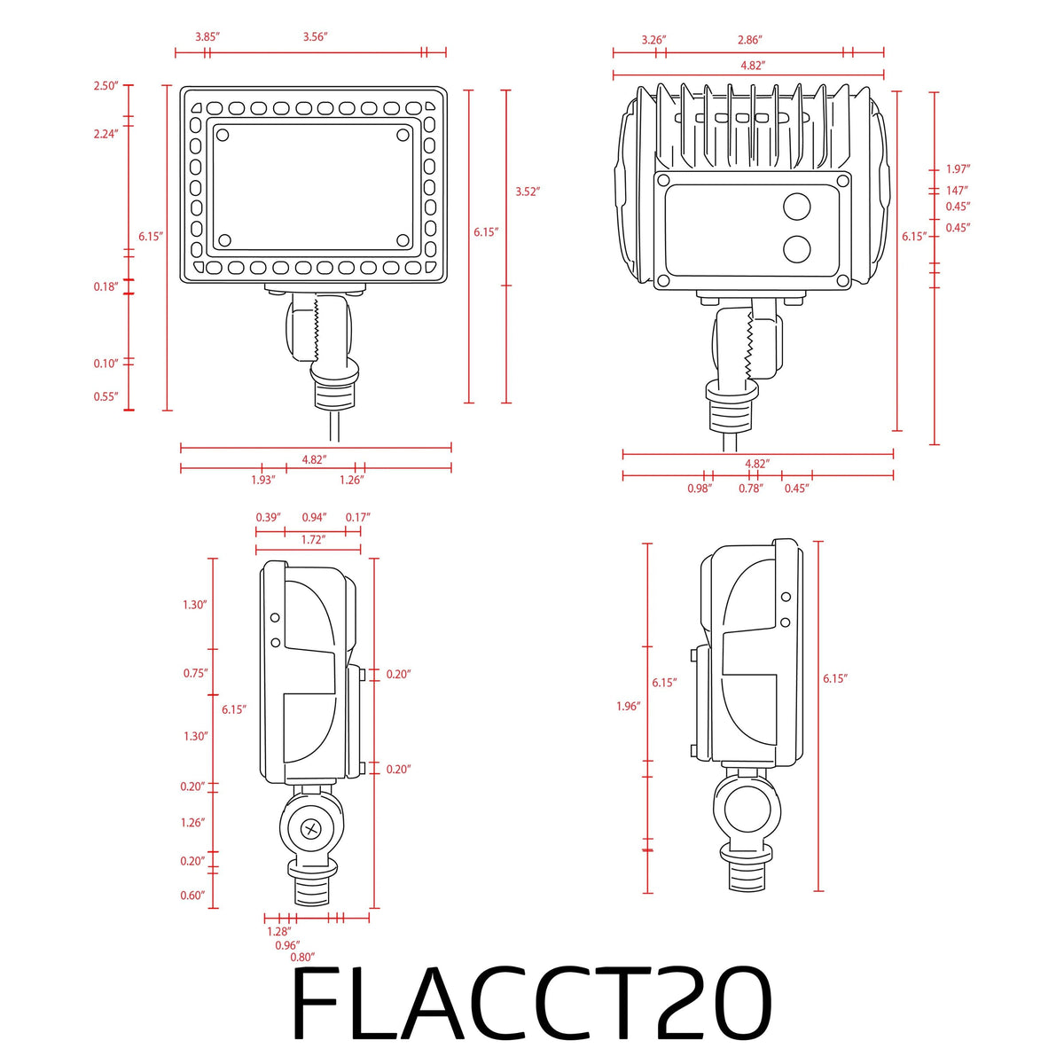 FLACCT20 12V Low Voltage Adjustable CCT and Wattage 5W-20W Integrated LED Landscape Lighting Outdoor Floodlight