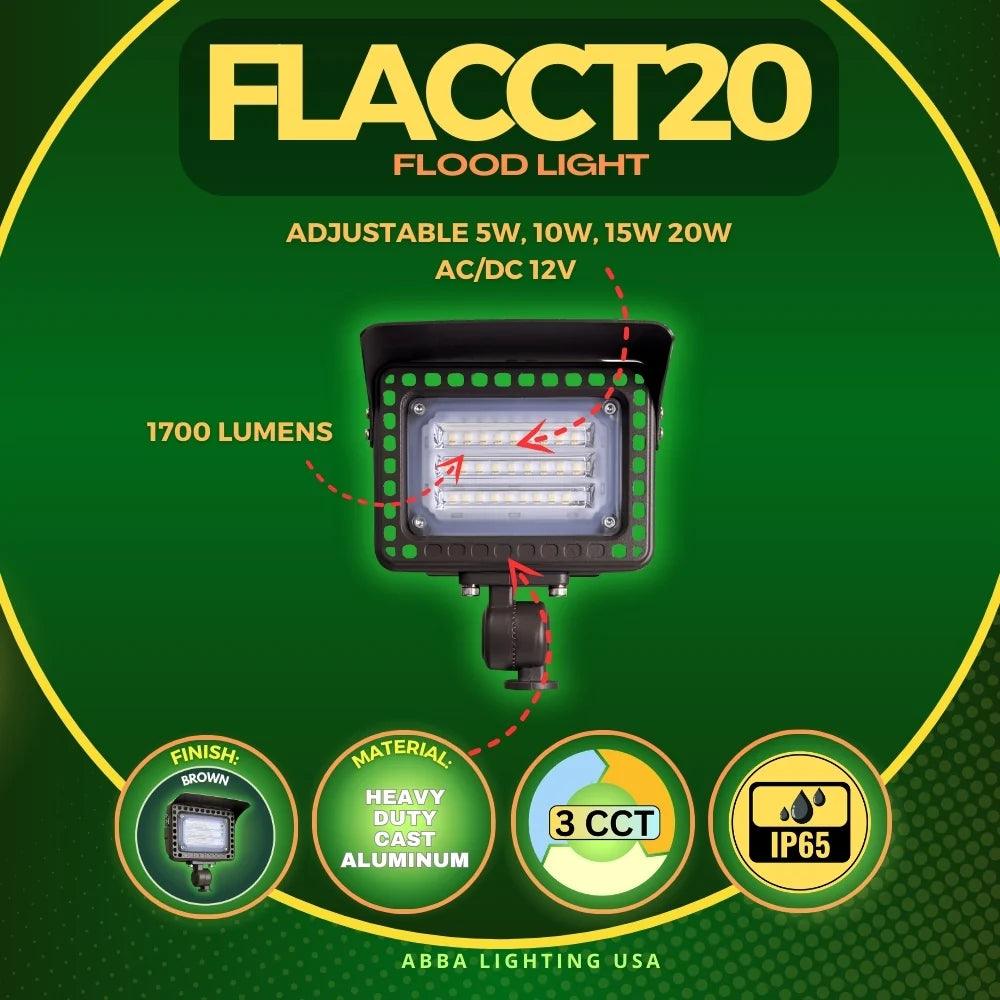 FLACCT20 12V Low Voltage Adjustable CCT and Wattage 5W-20W Integrated LED Landscape Lighting Outdoor Floodlight