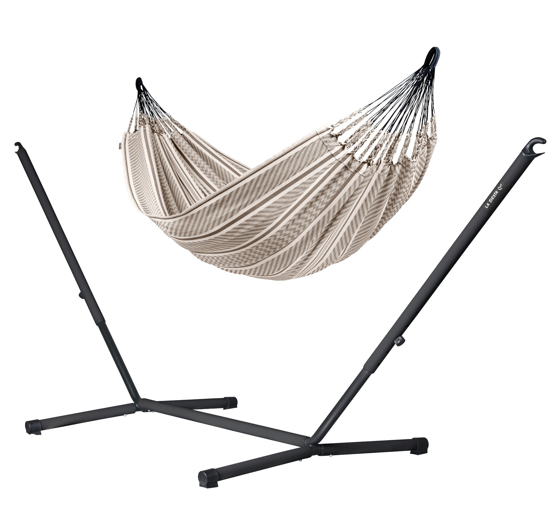 Nautico Anthracite Colombia Zebra - Organic Cotton Kingsize Hammock with Powder Coated Steel Stand