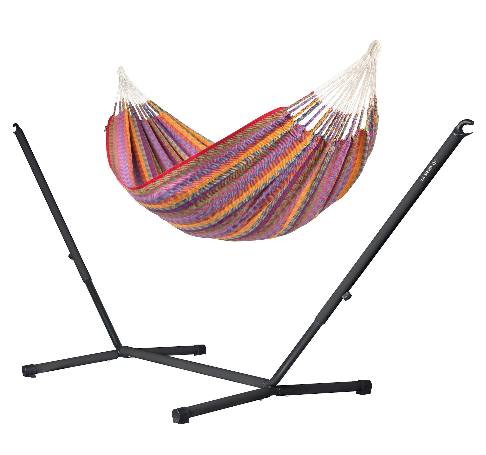 Nautico Anthracite Colombia Flowers - Organic Cotton Kingsize Hammock with Powder Coated Steel Stand