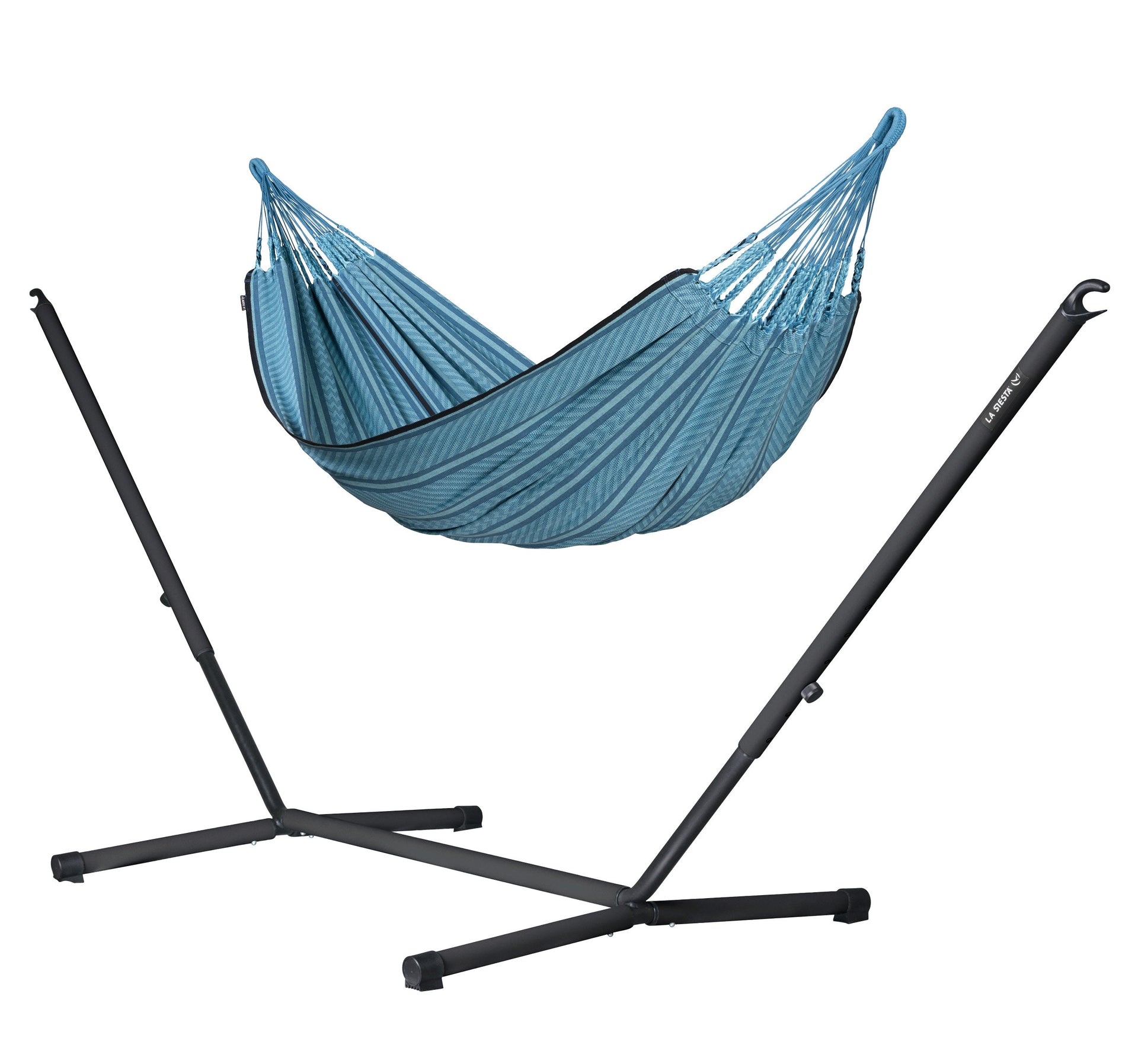 Nautico Anthracite Colombia Blue Zebra - Organic Cotton Kingsize Hammock with Powder Coated Steel Stand