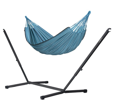 Nautico Anthracite Colombia Blue Zebra - Organic Cotton Kingsize Hammock with Powder Coated Steel Stand
