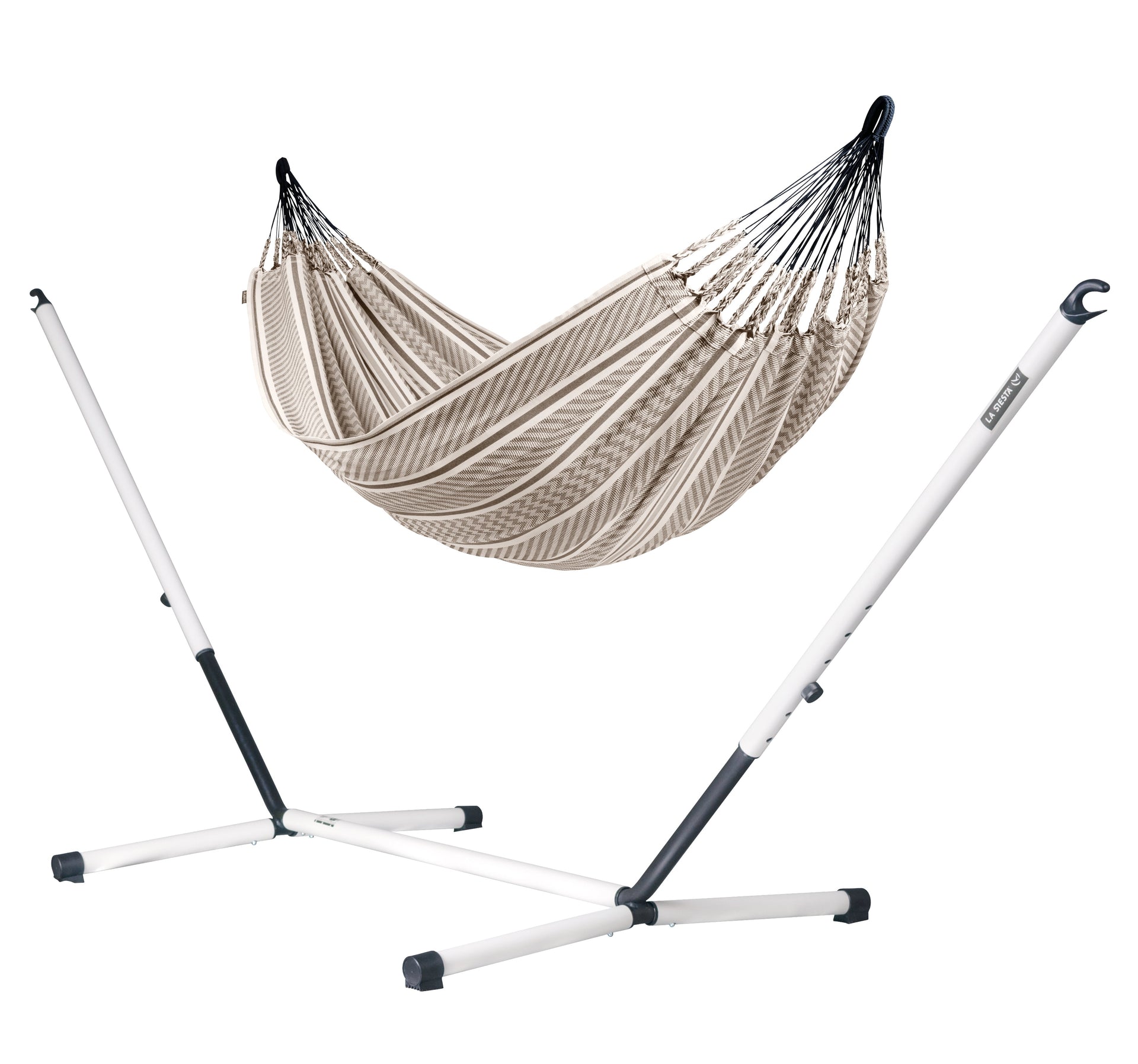 Nautico Cool Grey Colombia Zebra - Organic Cotton Kingsize Hammock with Powder Coated Steel Stand