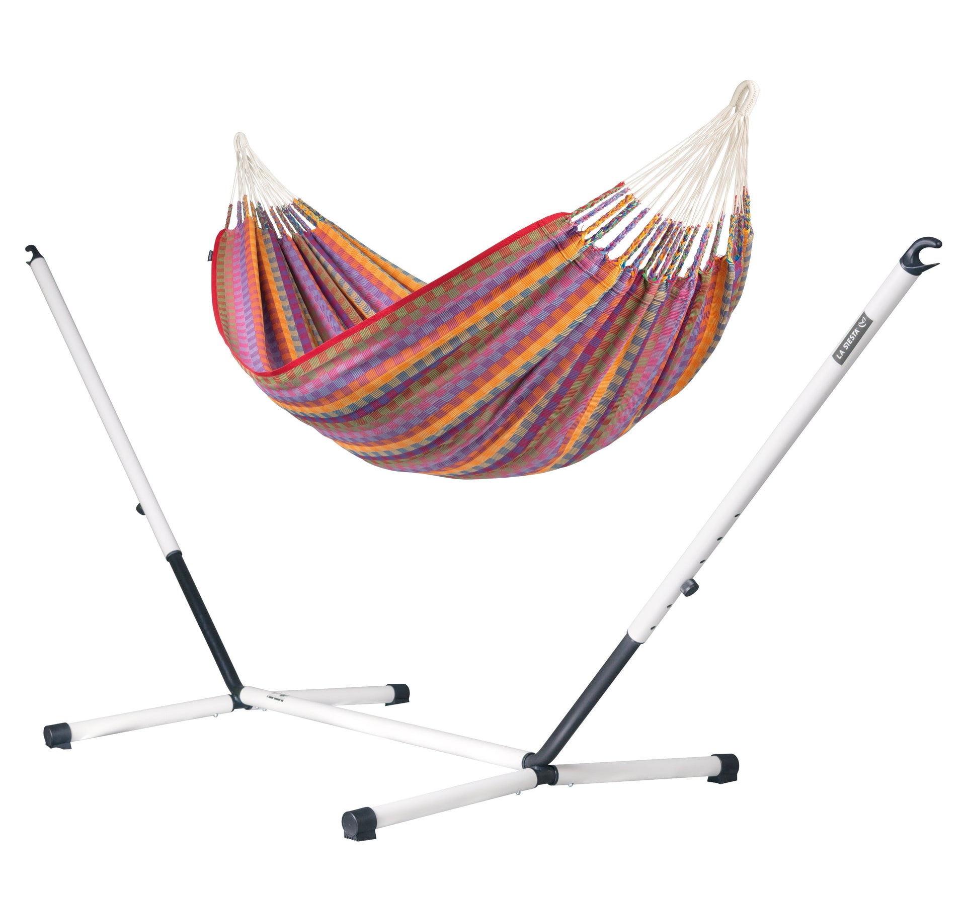 Nautico Cool Grey Colombia Flowers - Organic Cotton Kingsize Hammock with Powder Coated Steel Stand LA SIESTA
