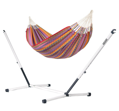 Nautico Cool Grey Colombia Flowers - Organic Cotton Kingsize Hammock with Powder Coated Steel Stand