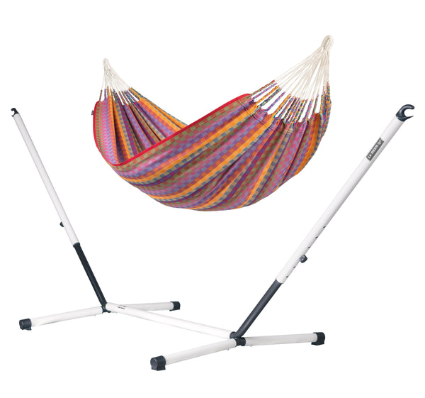 Nautico Cool Grey Colombia Flowers - Organic Cotton Kingsize Hammock with Powder Coated Steel Stand LA SIESTA