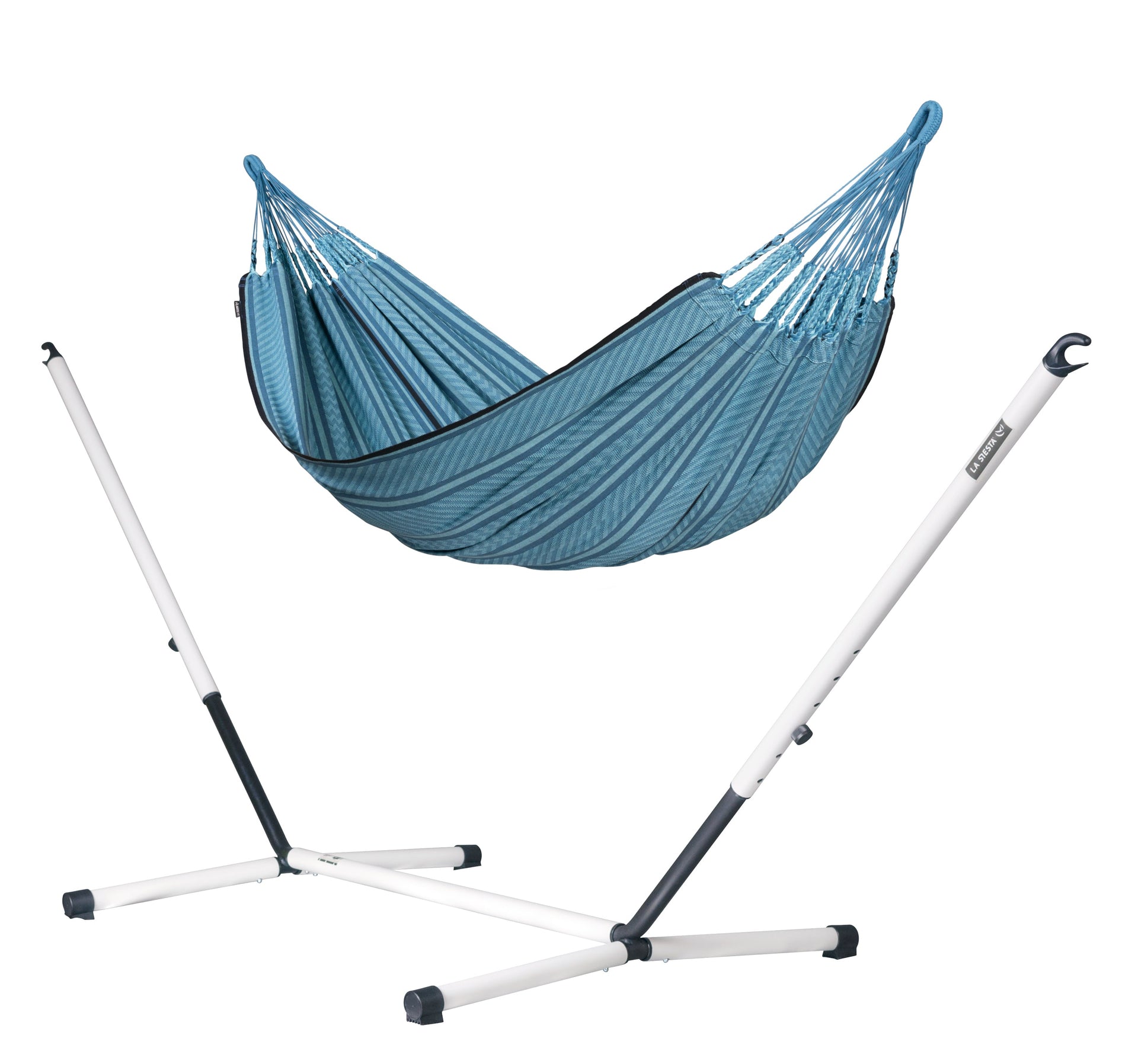 Nautico Cool Grey Colombia Blue Zebra - Organic Cotton Kingsize Hammock with Powder Coated Steel Stand