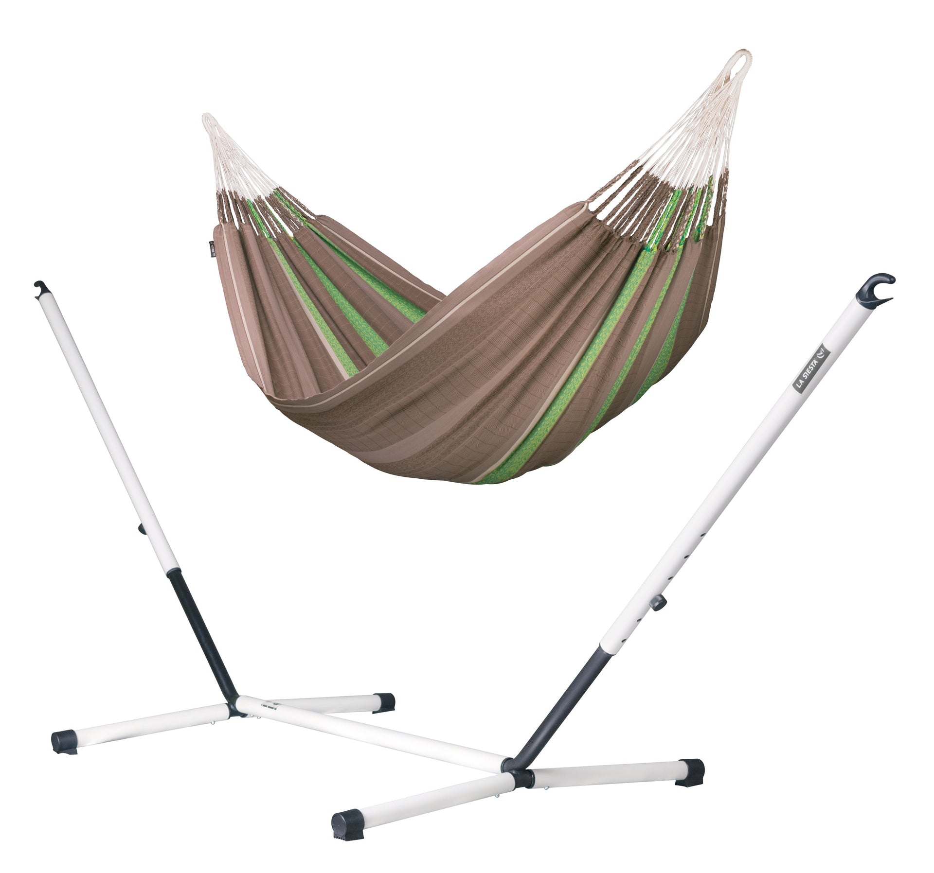 Nautico Cool Grey Colombia Chocolate - Organic Cotton Kingsize Hammock with Powder Coated Steel Stand LA SIESTA