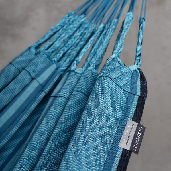 Nautico Anthracite Colombia Blue Zebra - Organic Cotton Kingsize Hammock with Powder Coated Steel Stand