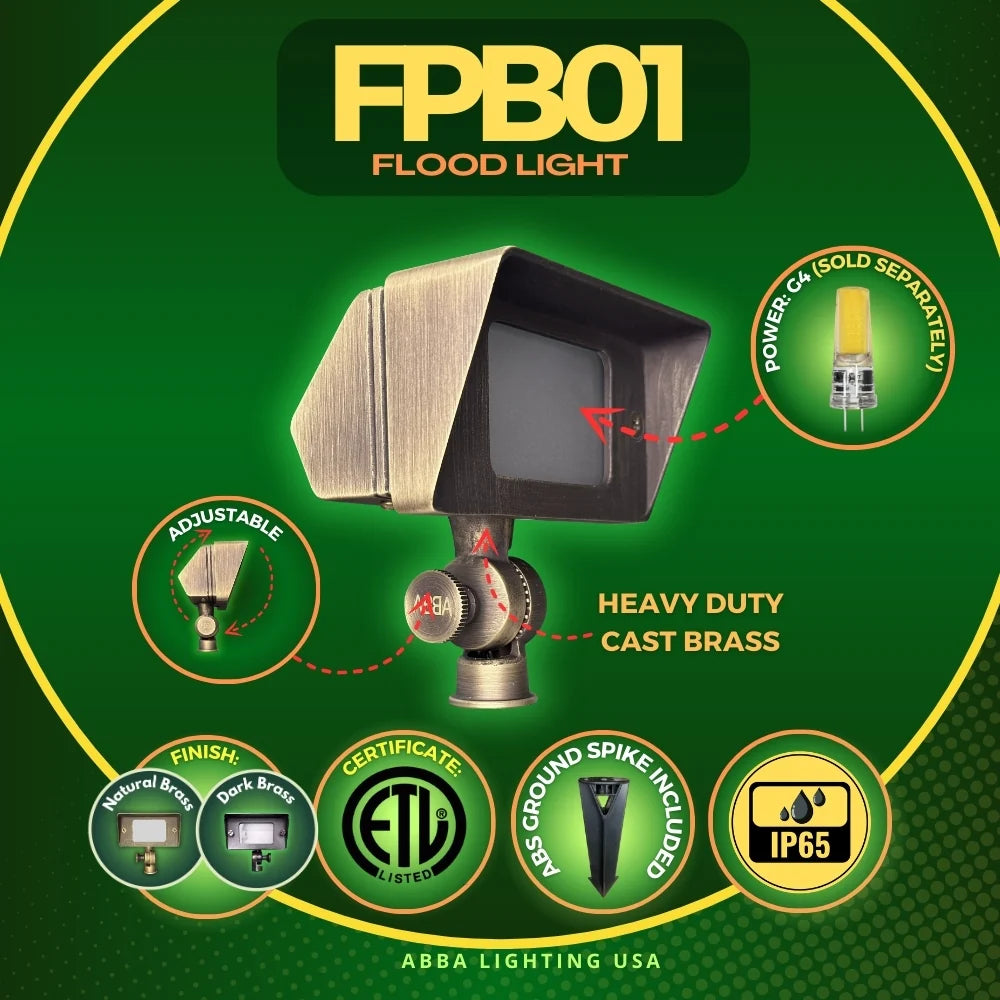 FPB01 Brass 12V Low Voltage Rectangular LED Directional Floodlight Adjustable Lighting G4 Socket