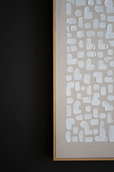 FRAMED ACRYLIC KHAKI AND WHITE ABSTRACT PAINTING