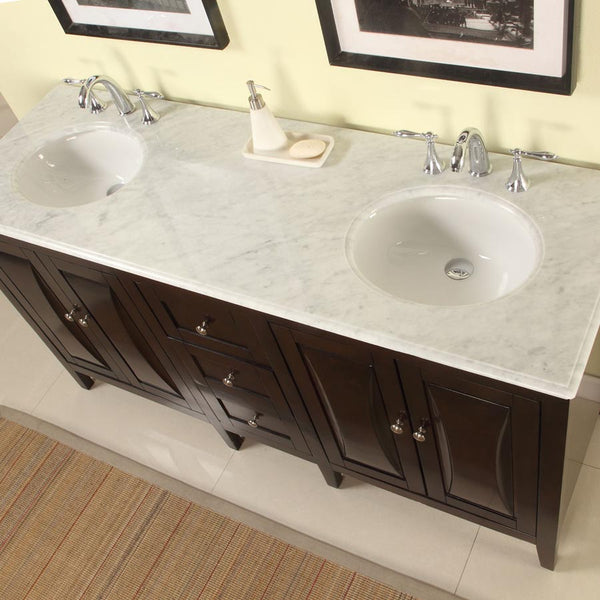 68 in. W x 22 in. D Vanity in Dark Walnut with Marble Vanity Top in Carrara White with White Basin - Gifts for You 'n Me