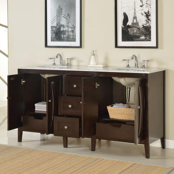 68 in. W x 22 in. D Vanity in Dark Walnut with Marble Vanity Top in Carrara White with White Basin - Gifts for You 'n Me