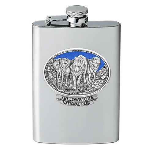 Wolves Yellowstone National Park Flask