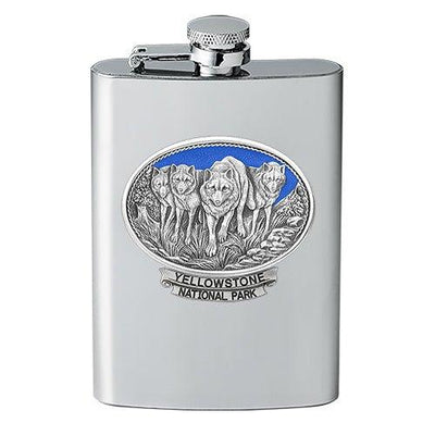 Wolves Yellowstone National Park Flask