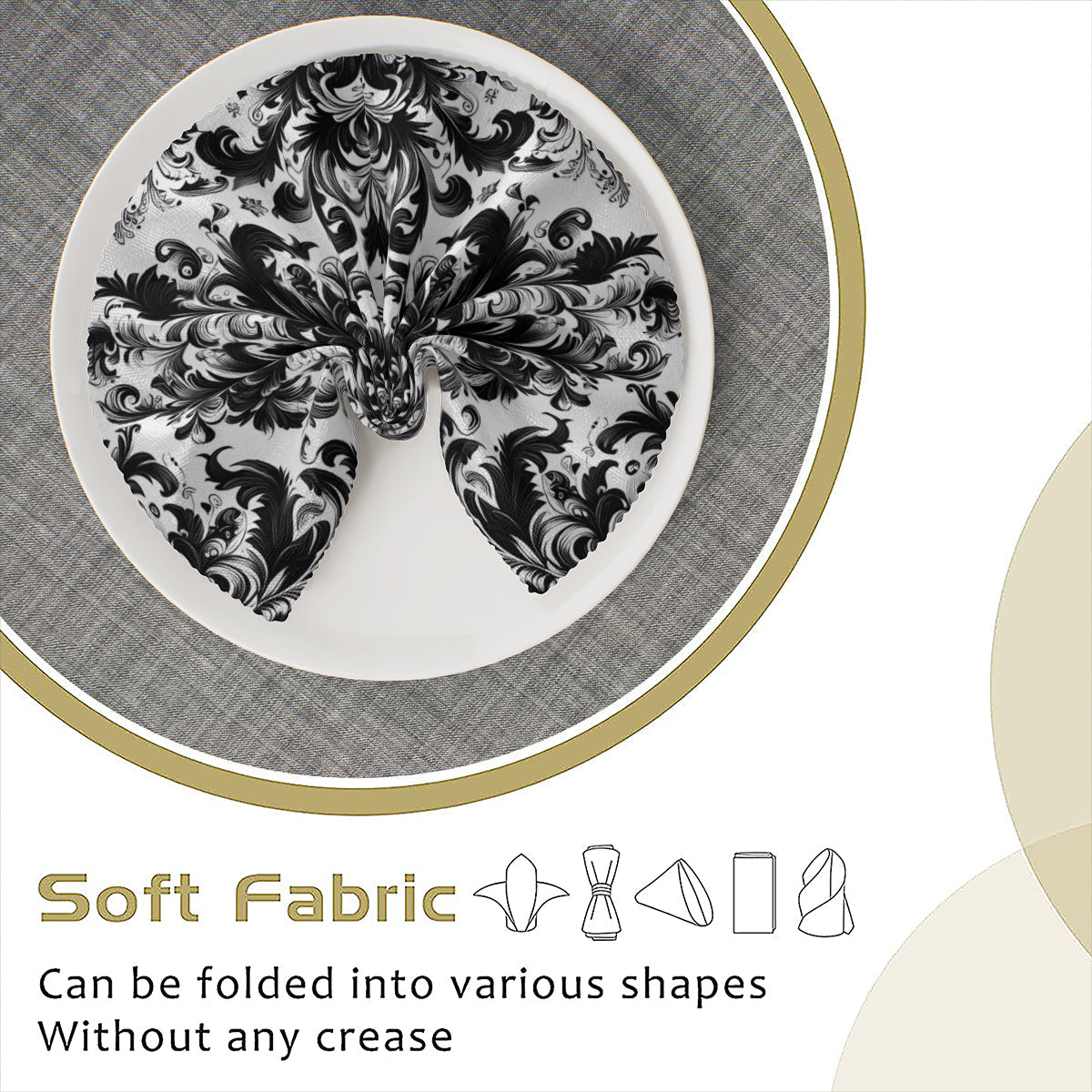 Black and White Damask Cloth Napkins – Elegant Reusable Polyester Table Napkins for Weddings & Events