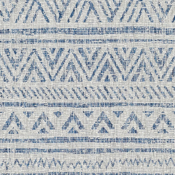 4 ft. x 6 ft. Blue Grey Chevron Coastal Boho Style Indoor Outdoor Area Rug
