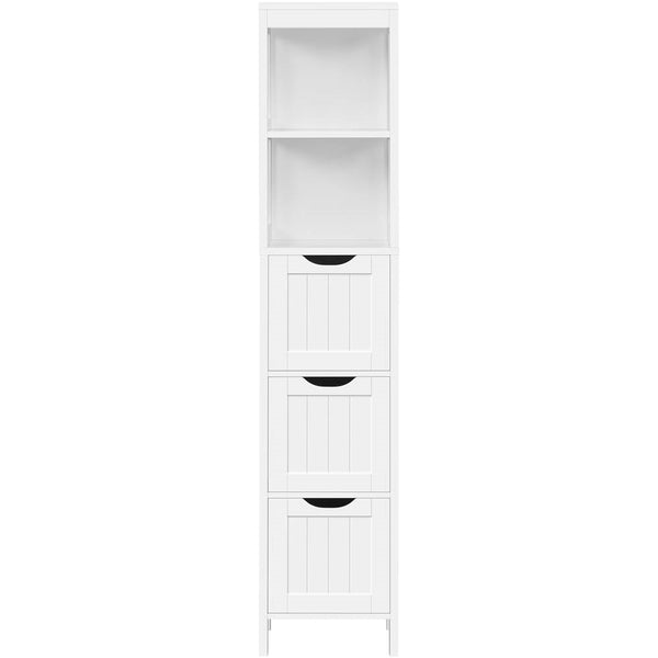 Bathroom Cabinet Tower with 3 Storage Drawers and 2 Shelves in White Wood Finish