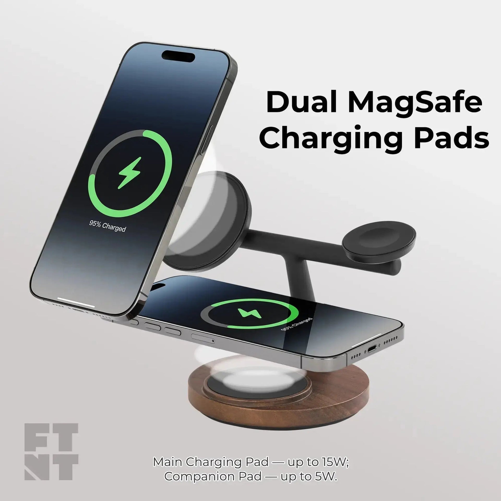 ZenStand 3-in-1 Wood MagSafe-compatible Charging Dock with 30W GaN Adapter