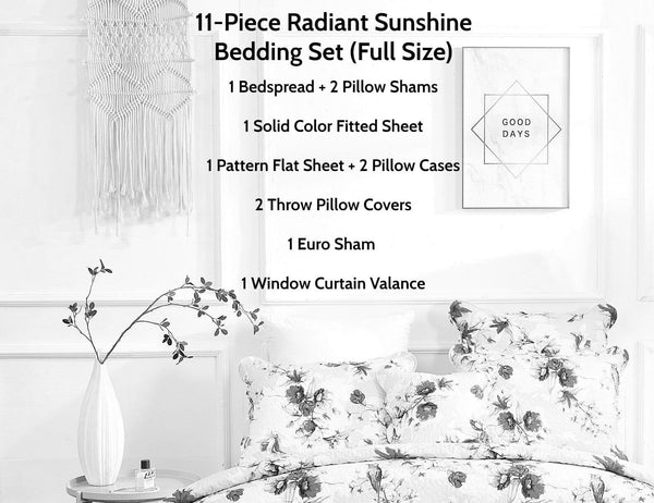 DaDa Bedding Bed in a Bag Bundle Set - Radiant Sunshine Yellow Hummingbirds Floral Bedding Set (JHW-925)
