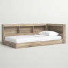 Full size Natural Wood Corner Storage Bed with Bookcase Headboard and USB Ports