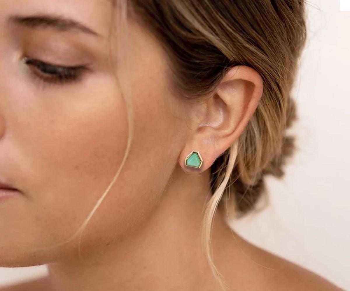 Facet Edge Stud Chrysoprase Earrings